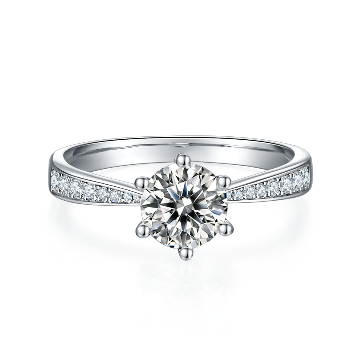 Straight arm agile S925 silver plated platinum Moissanite women's ring 1 carat D-grade